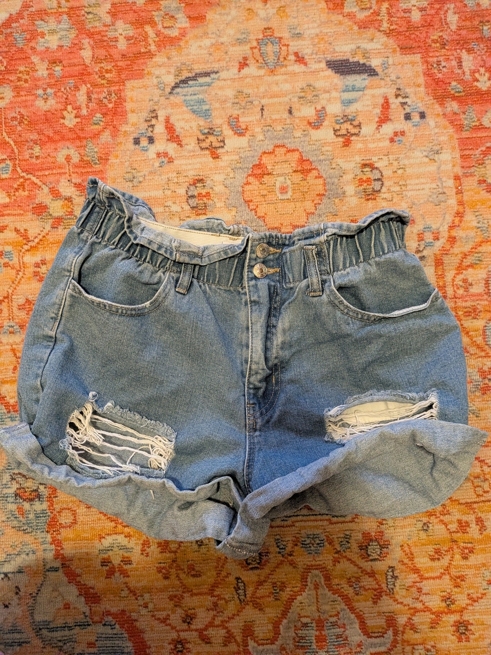 Forever 21 Light Blue High-Waist Distressed Denim Shorts